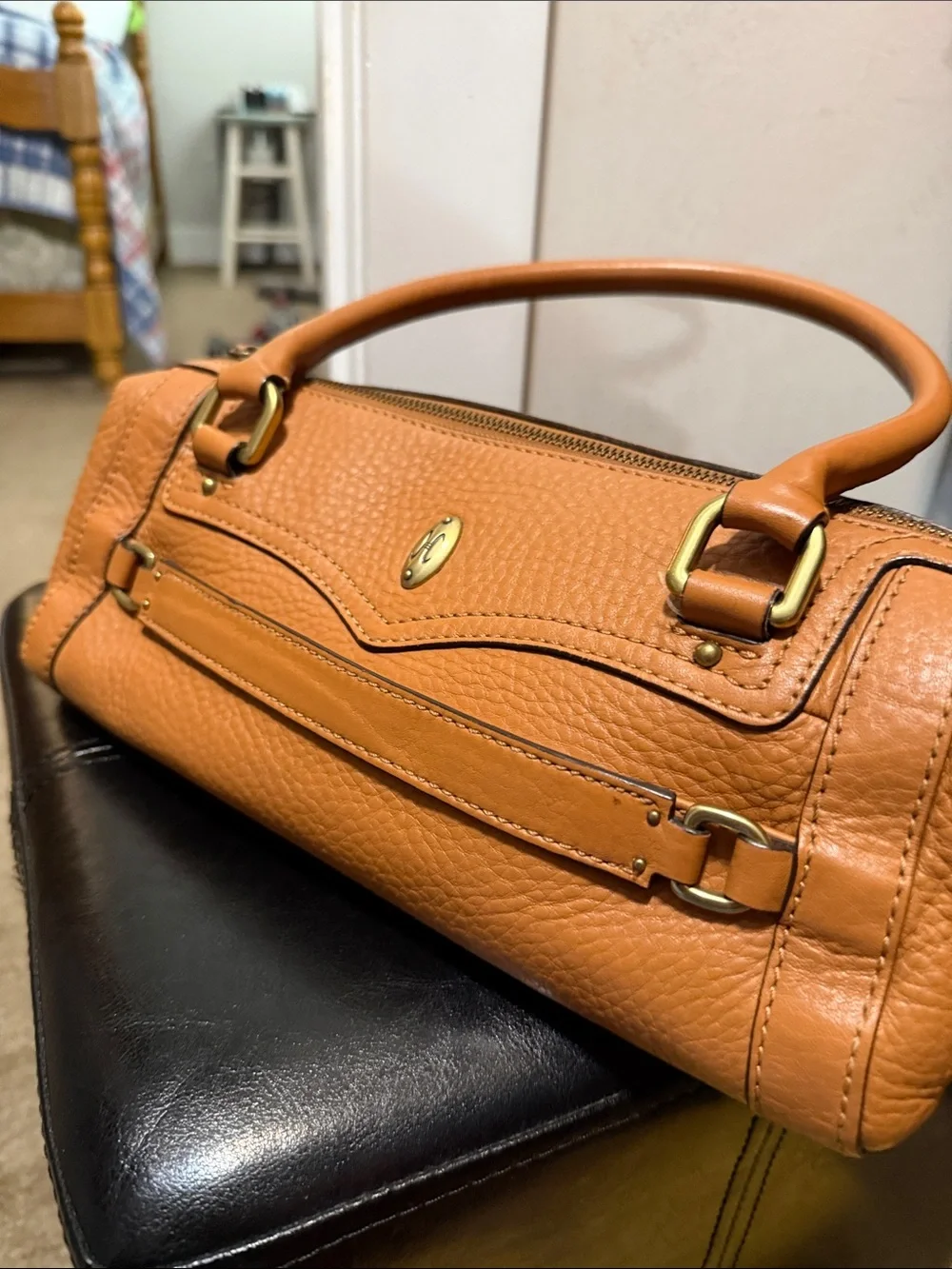 Cole Haan Pebbled Leather Top-Handle Satchel in Tan